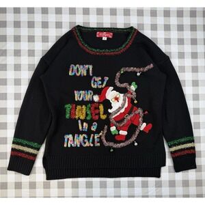 Ugly Christmas Sweater Tinsel Santa Sequin Holiday Pullover